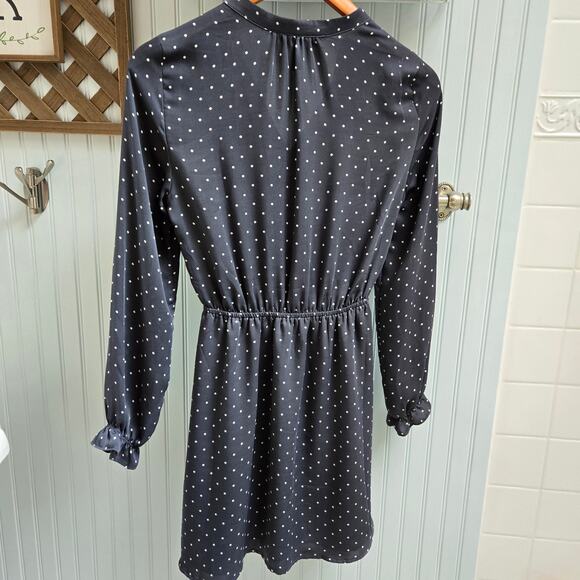 H&M Dark Grey and White Polka Dot Long Sleeve Satin Dress - Picture 2 of 8